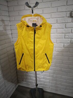 Gap Men's Size Small Yellow w/ Black Full Zip Mesh Lined Lightweight Vest w Hood